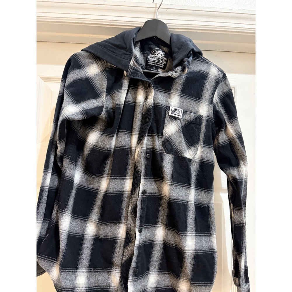 Lurking Class by Sketchy Tank Hooded Flannel Shirt Small S Black White